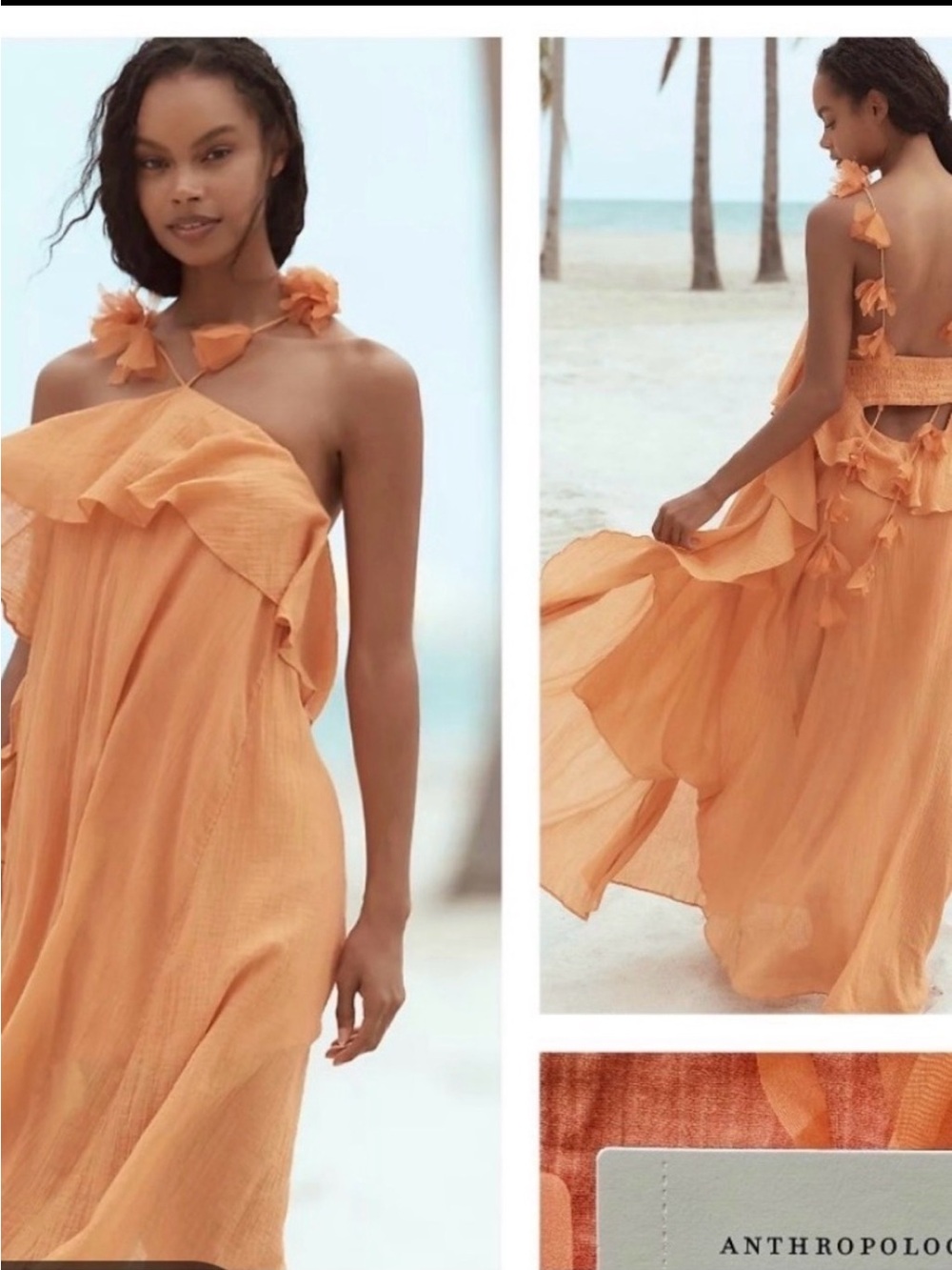 Orange Strapless Ruffle Maxi Dress